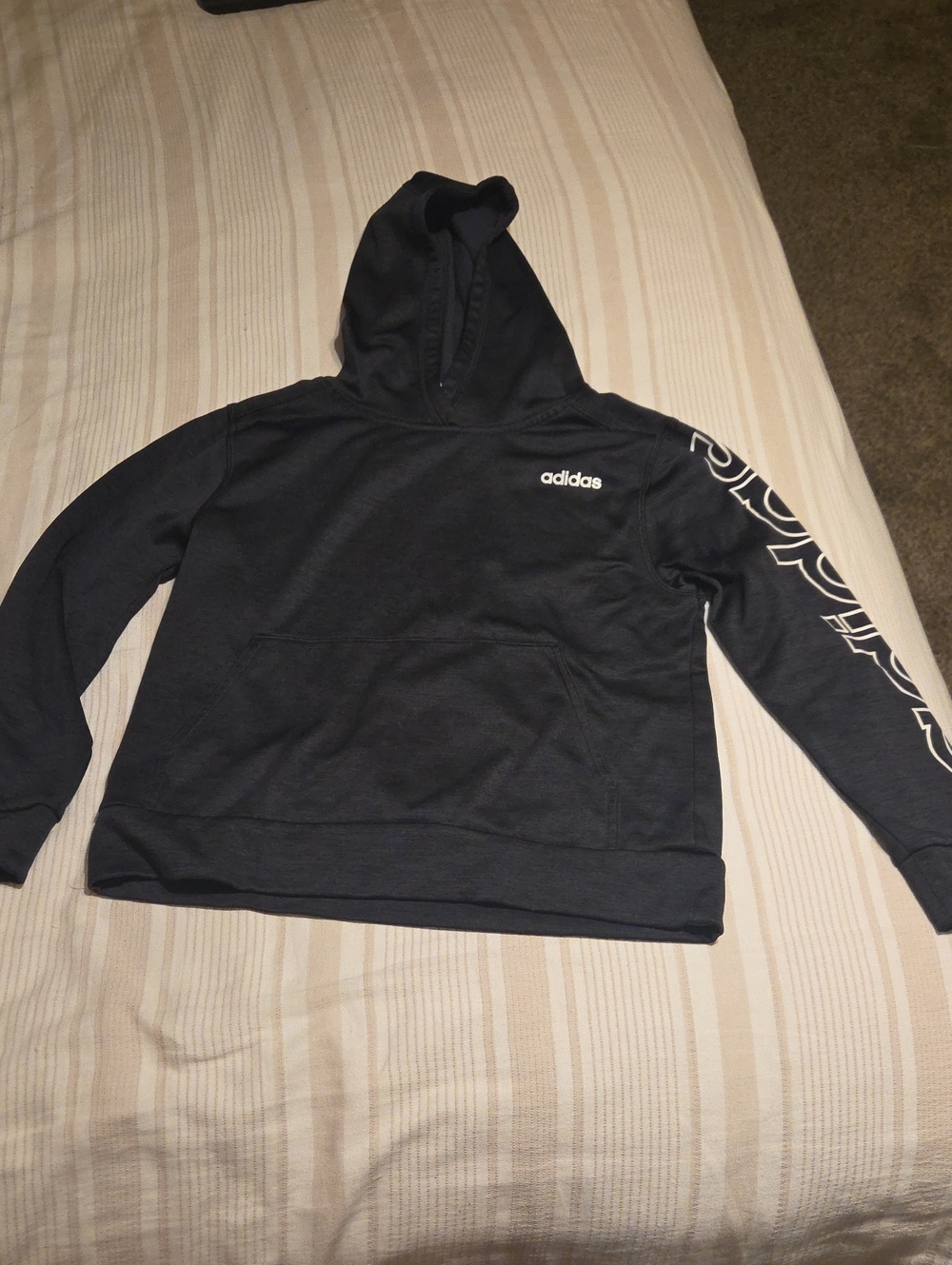 adidas Navy Pullover Hoodie with Logo Sleeve Graphic